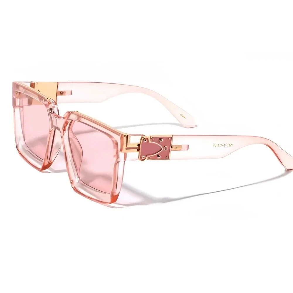 Mens Pink Square Oversized Sunglasses Gold Hardware Translucent‎ Frames Retro